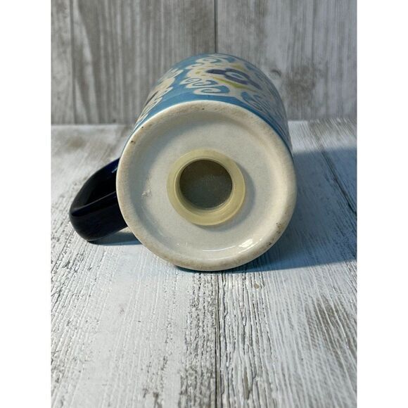 Turquoise Navy Blue White and Yellow Hand Painted Pepper Shaker - Picture 5 of 5